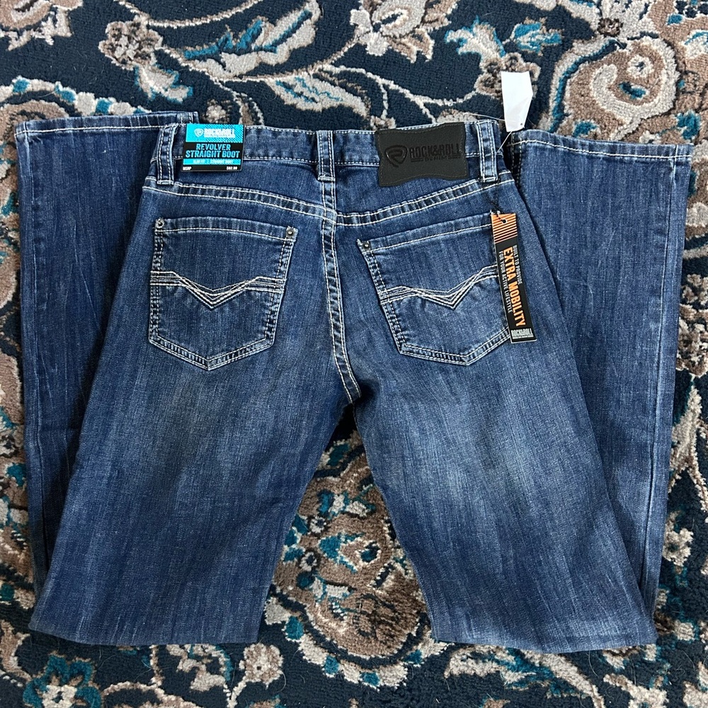 Rock & Roll Straight Boot Cut Slim Fit Dark Wash Jeans by Rock & Roll Cowboy